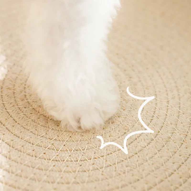 Green oval cat scratch pad bowl with sisal surface measuring 65cm