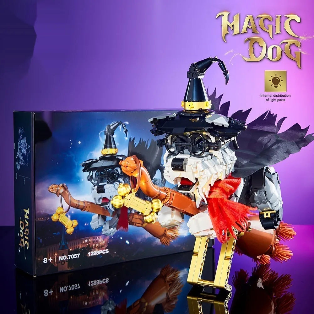 Black plastic small particle building block schnauzer model in colour box packaging