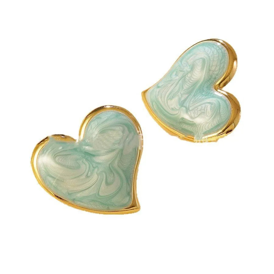 Enamel drip process irregular peach heart earrings on stainless steel base, four colours