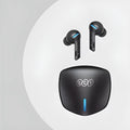 Grey QCY BH21G1A wireless Bluetooth gaming earbuds with their compact charging case on a table.