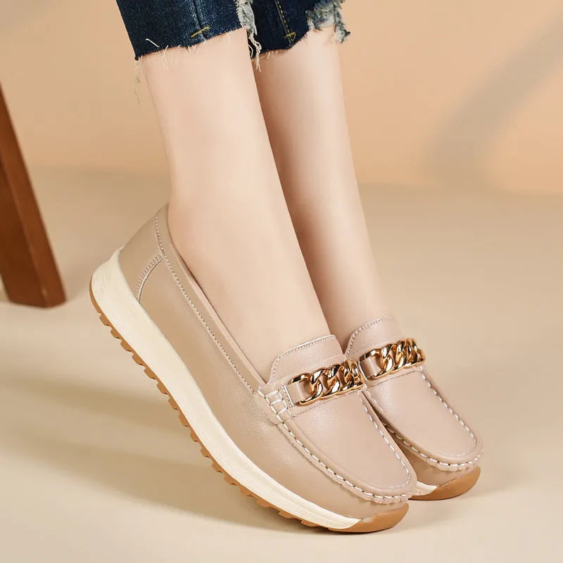 Women's one-pedal loafer PU upper round toe solid colour beige black brown blue casual shoe