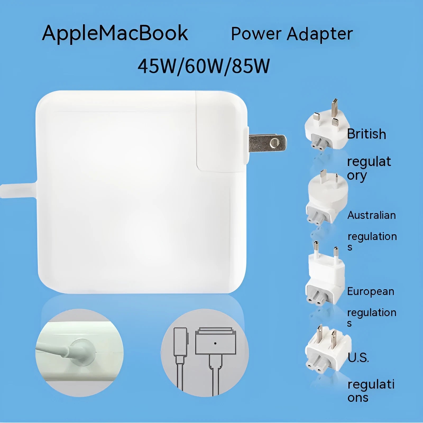 Laptop power charger 45W 60W 85W with L head and T head options and British Standard plug