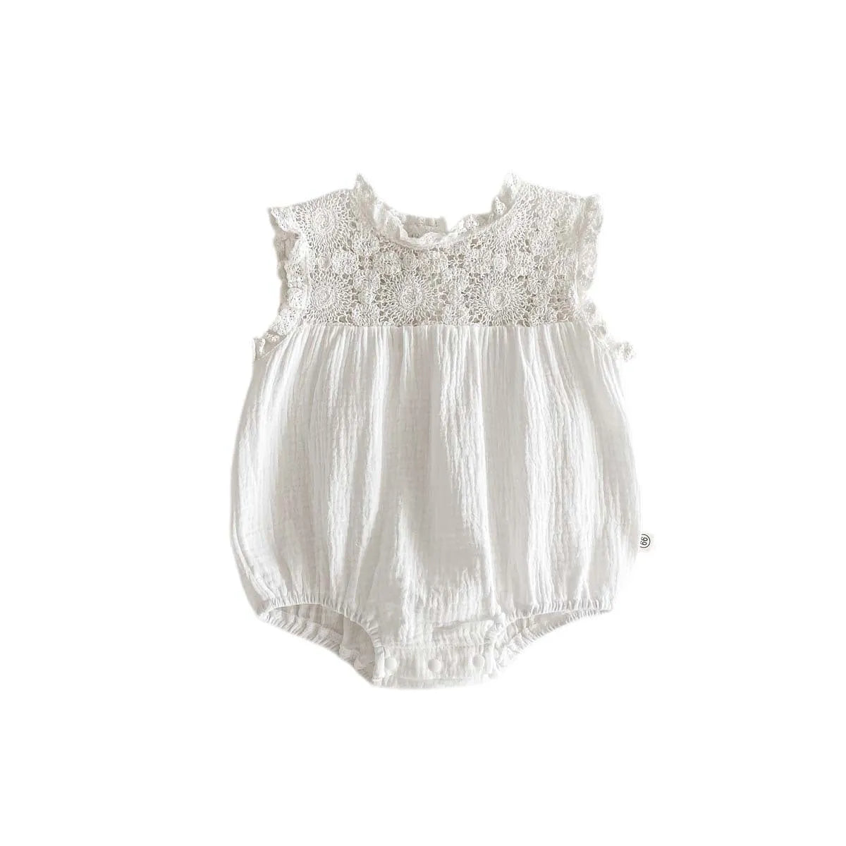 Baby girl cotton waffle lace romper in white with pullover style, suitable for 66-130cm height