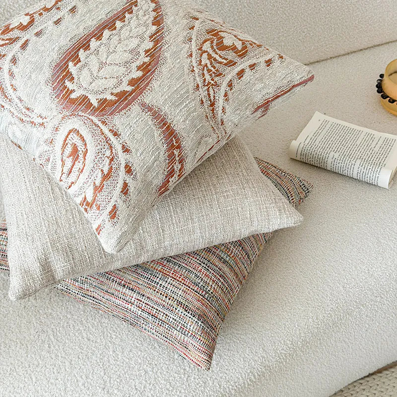 American-style jacquard sofa cushion cover with paisley pattern in amber colour