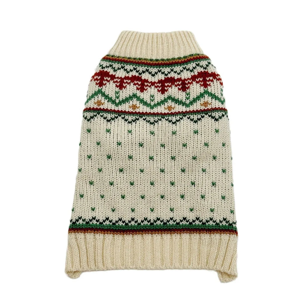 Fairisland beige dog sweater with green dots for autumn and winter wear on small to large dogs