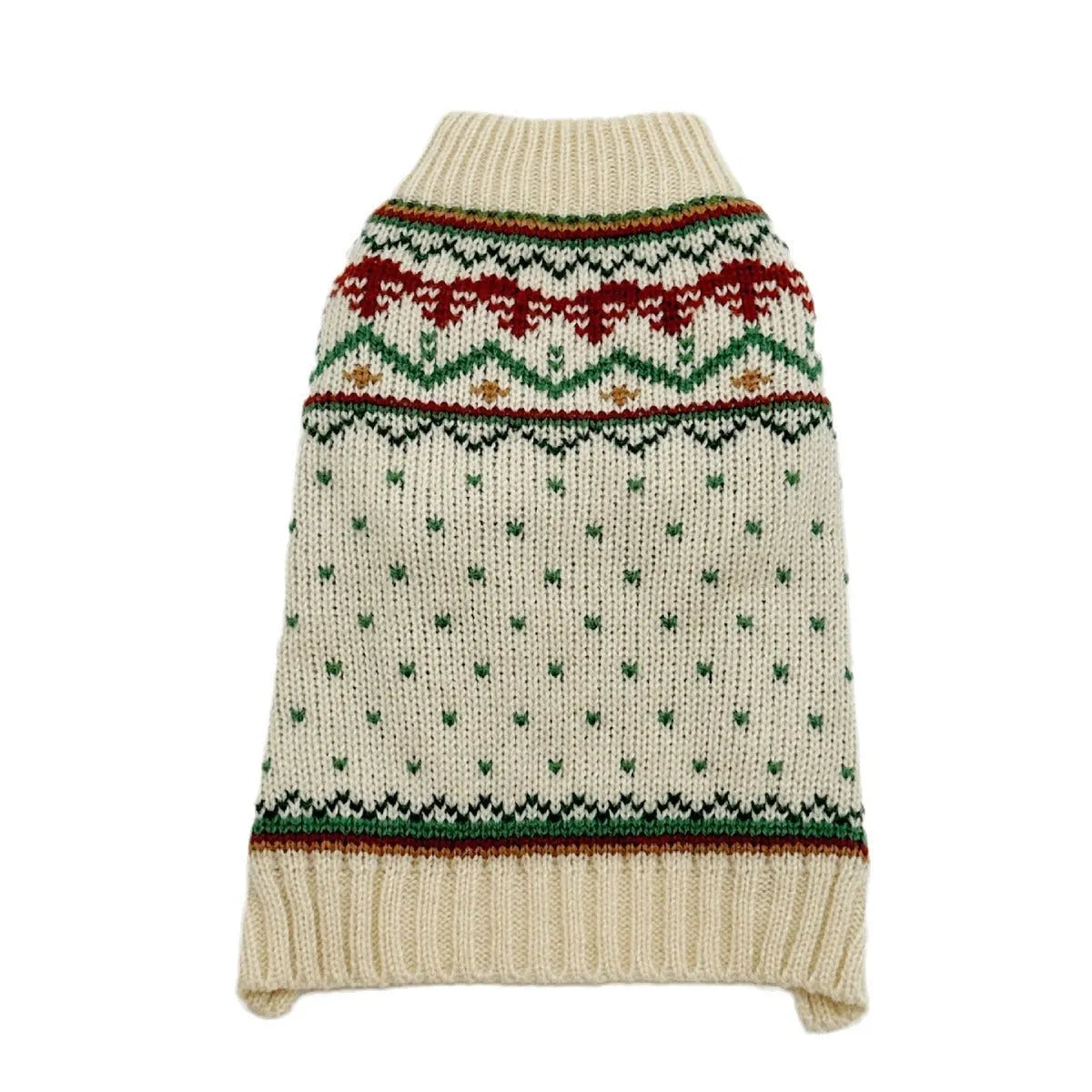 Fairisland beige dog sweater with green dots for autumn and winter wear on small to large dogs