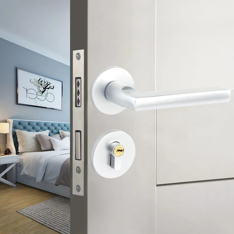 Aluminium alloy split magnetic door lock handle for timber doors in black and silver finish.