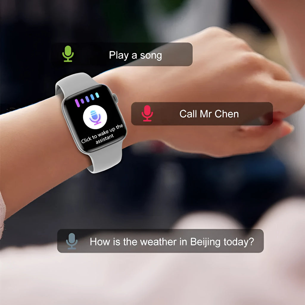 Series 7 smartwatch with NFC door access, IP68 rating, on a wrist showing its colour touchscreen.