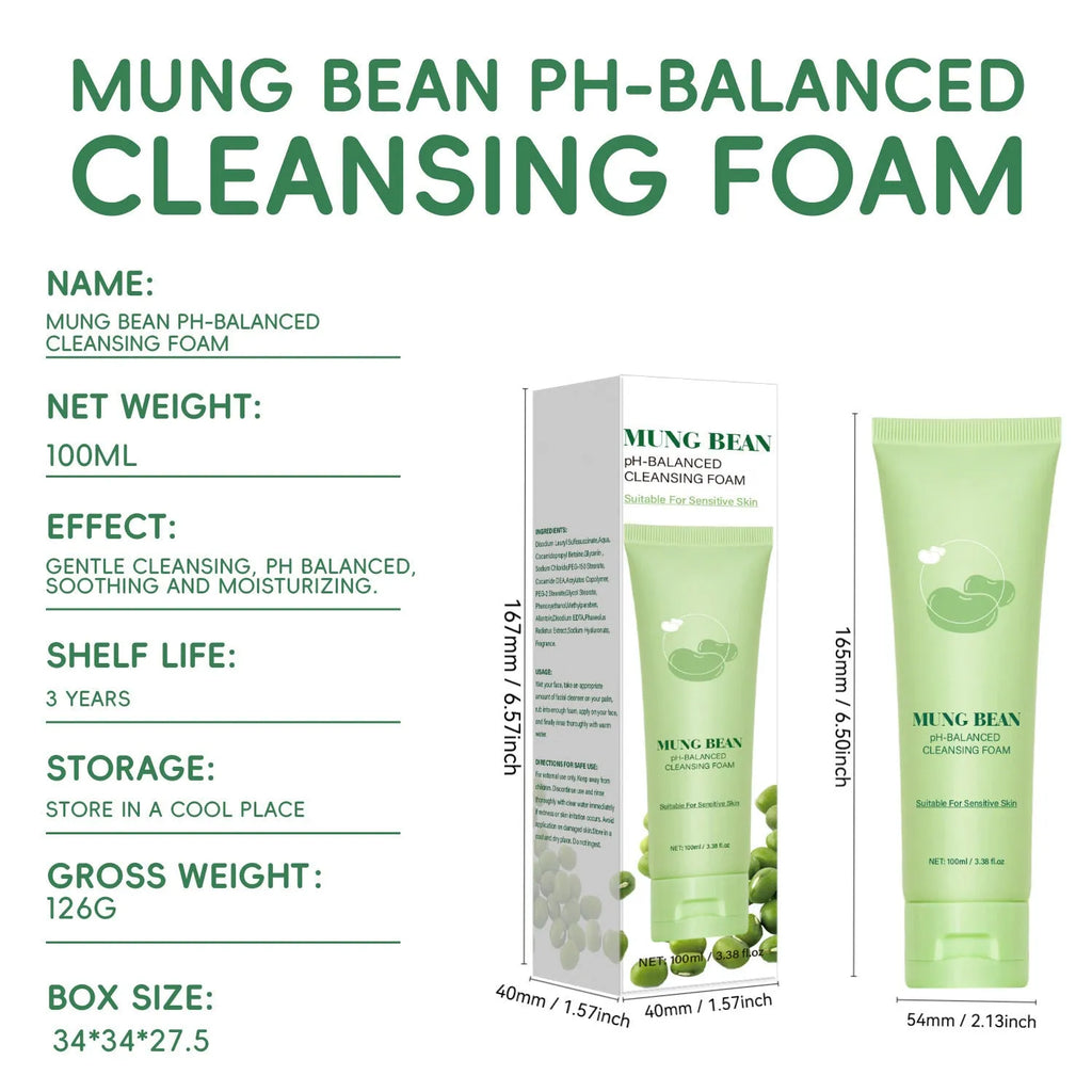 100ml mung bean PH balance cleansing foam bottle for facial wash and makeup removal