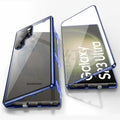 Black metal Samsung S24 Ultra phone case with a magnetic ring and a peep-proof mirror on the back.