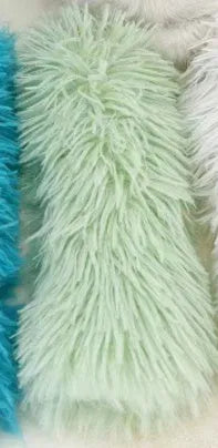 Plush cat toy pillow in green, white, blue, and pink colours measuring 27 by 10 centimetres