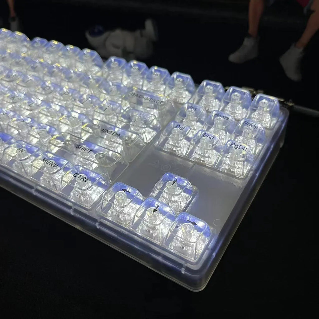 Transparent 132-key universal keyboard keycap replacement set on white background