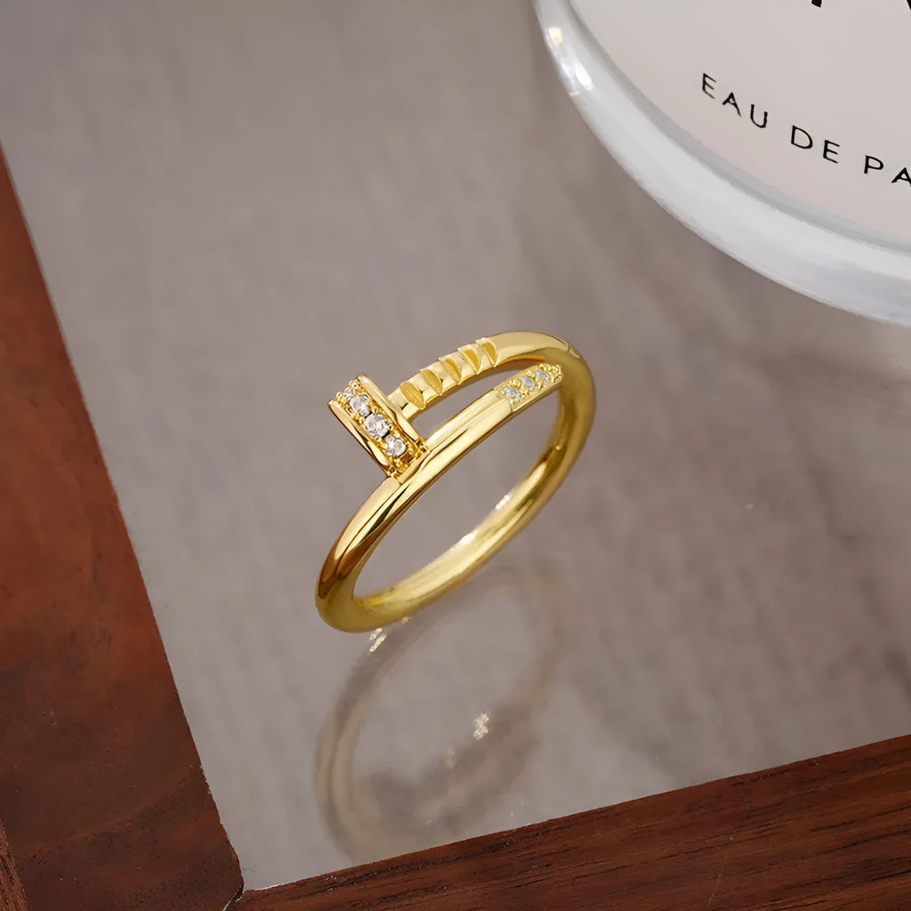 Gold geometric finger ring for women with natural minimalist style