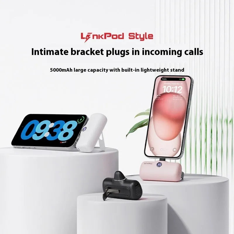 Capsule power bank 20W PD fast charging 5000mAh with built-in bracket in black