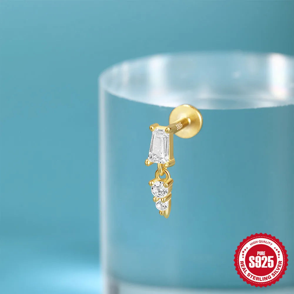 Sterling silver tassel ear studs with gold electroplating and XINGX inlaid detailing