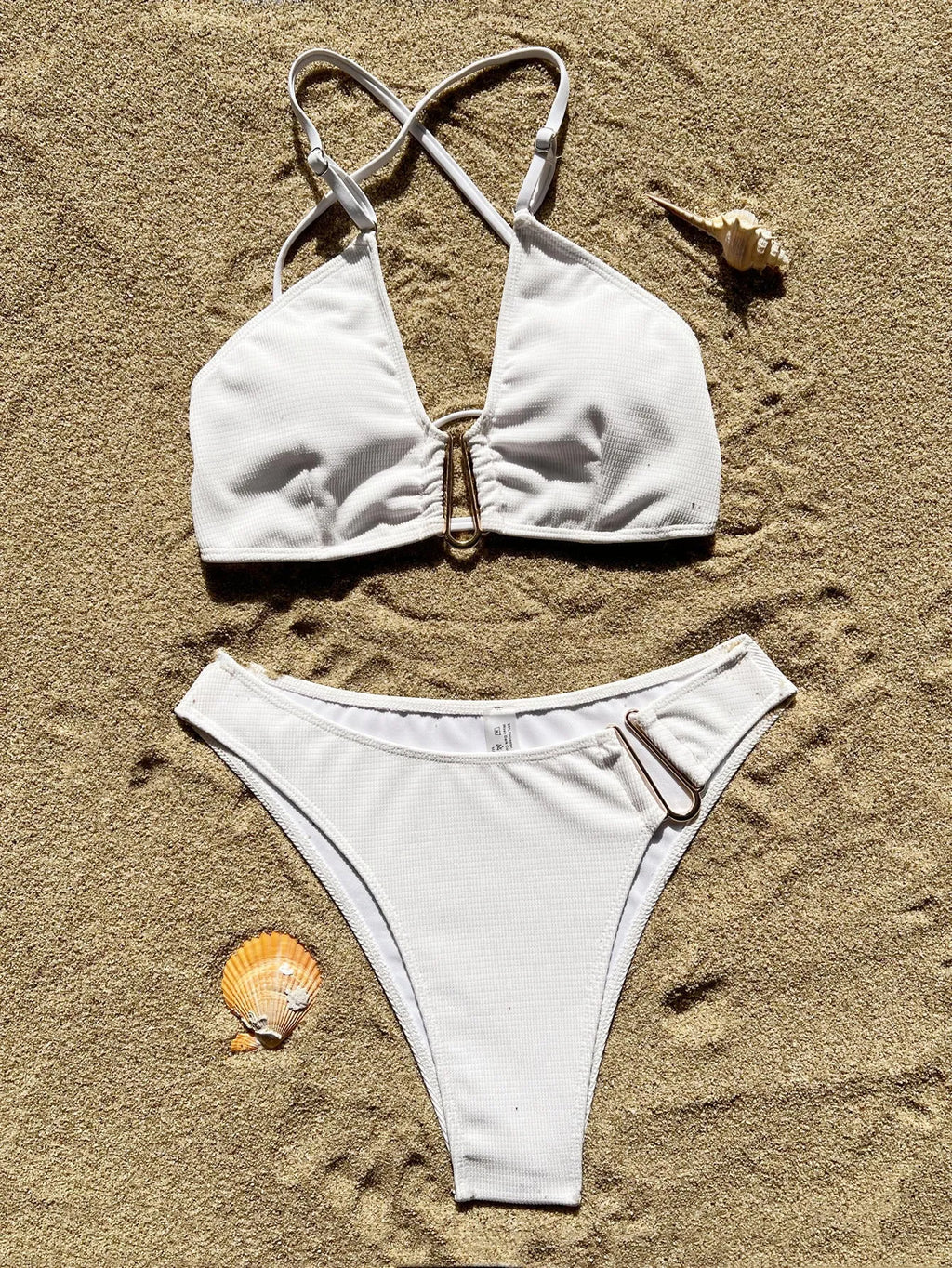 Solid colour bikini swimsuit in white with spandex lining, women's two-piece brief style for swimming