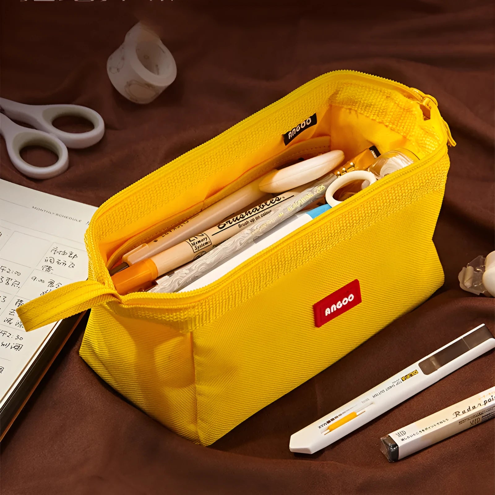 Oxford cloth canvas pencil case with double zipper closure in large capacity design for stationery storage