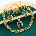 Women's zircon jewellery set with rhinestone decoration on snake bones chain in olive green colour