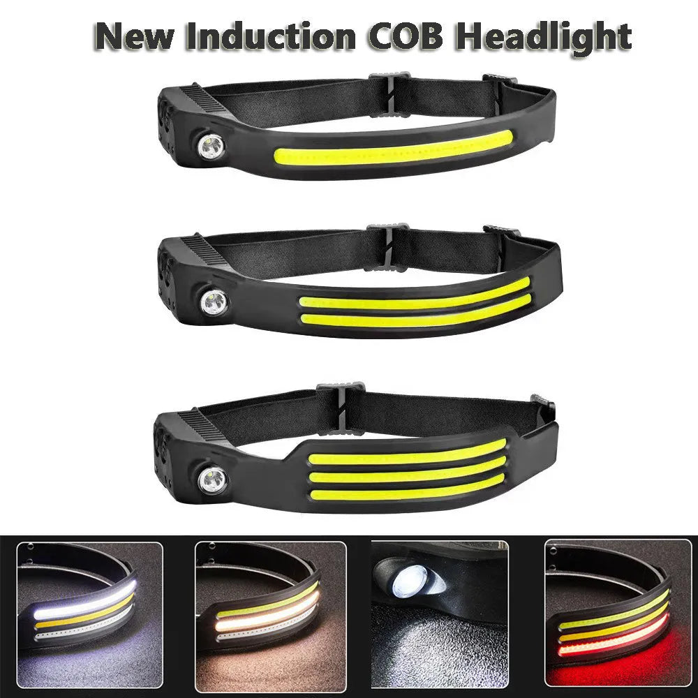 LED Induction Riding Headlamp 30W USB rechargeable waterproof camping headlight with silicone band and dual light