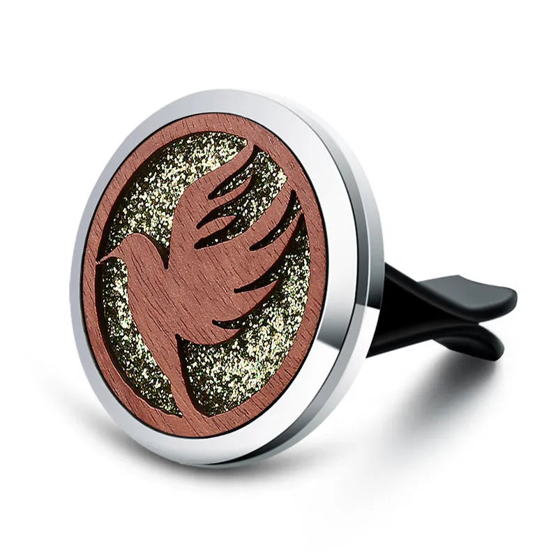 Round alloy wood car aromatherapy clip for air freshener discs with incense holder