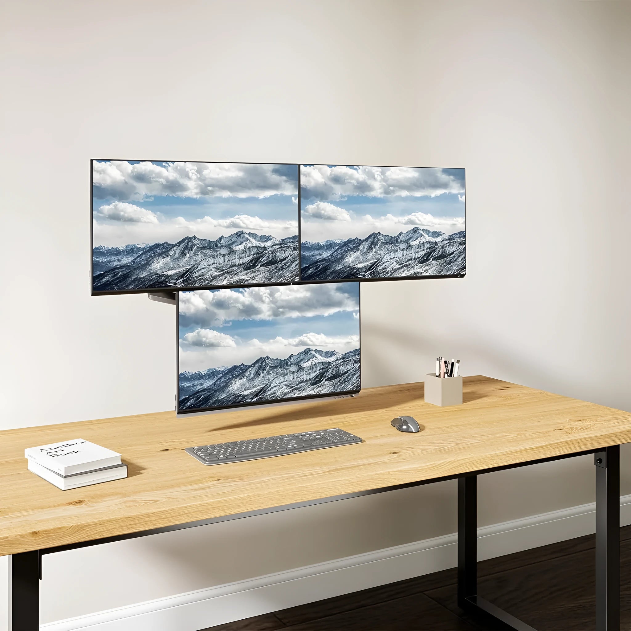 Black triple-arm gas spring computer monitor mount for 13-27 inch screens with aluminium alloy construction