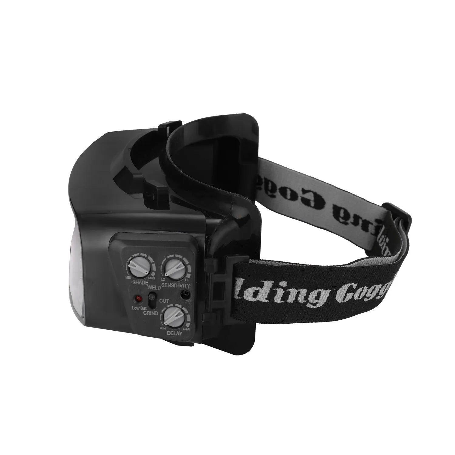 Black automatic darkening welding mask glasses with large rectangular lens for arc welding protection.