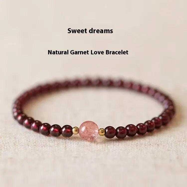 Women's garnet bracelet with U-shaped design and polished stones in 4mm or 6mm diameters