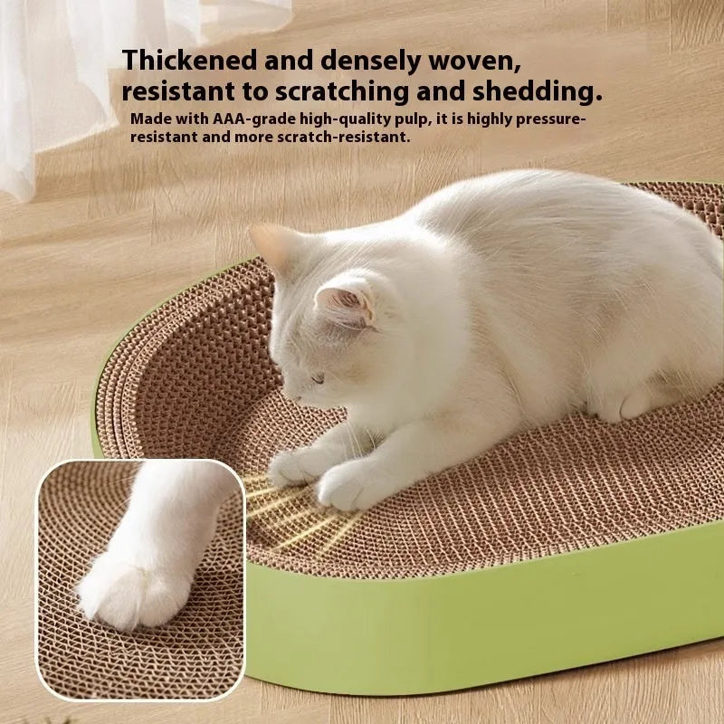 Green oval corrugated paper cat scratch board nest with a 55cm diameter.