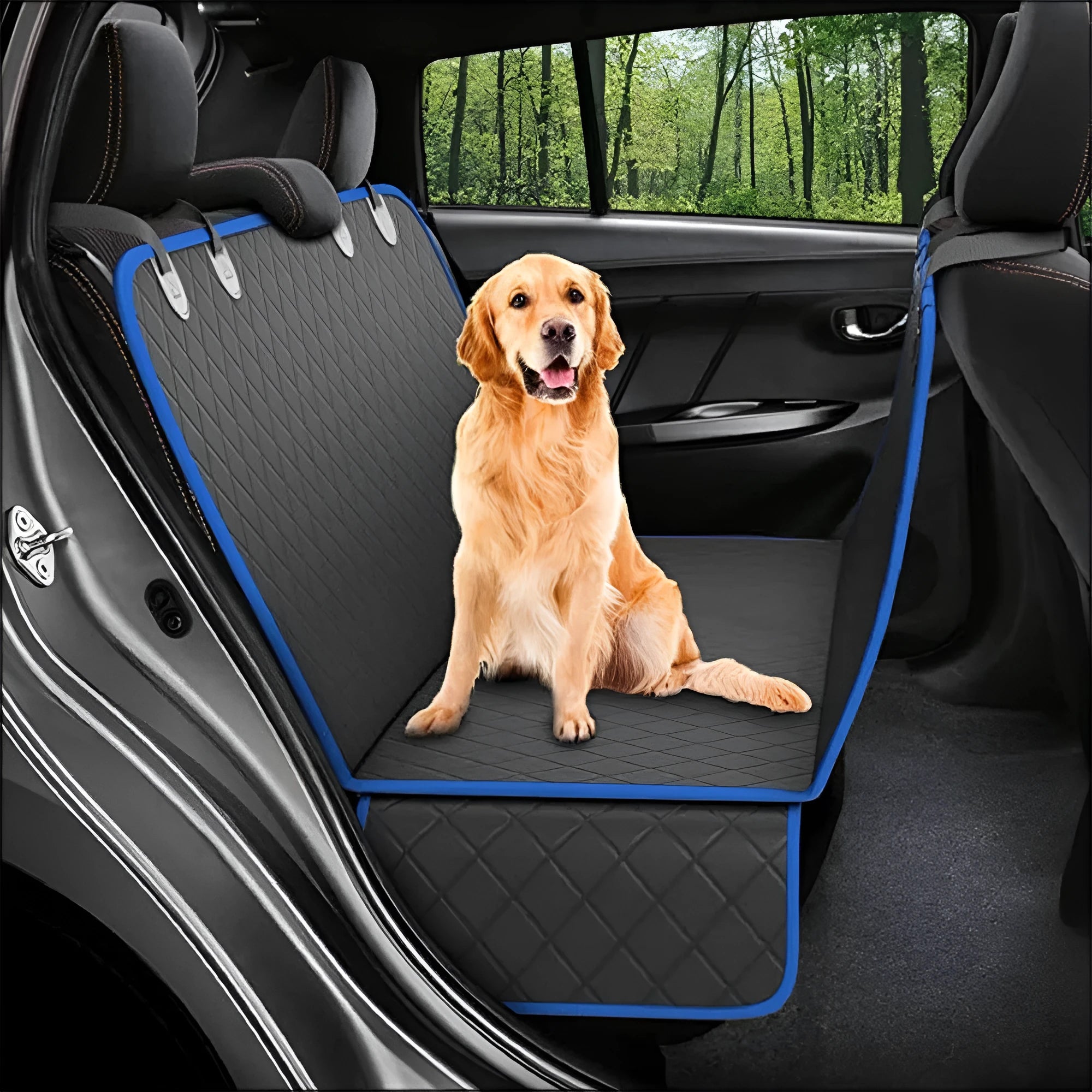 Dog car seat cover with mesh view window, 600D Oxford waterproof hammock protector on rear back seat