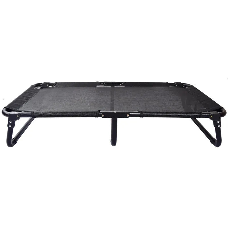 Folding steel frame dog camp bed with mesh sides and included mattress in four available sizes