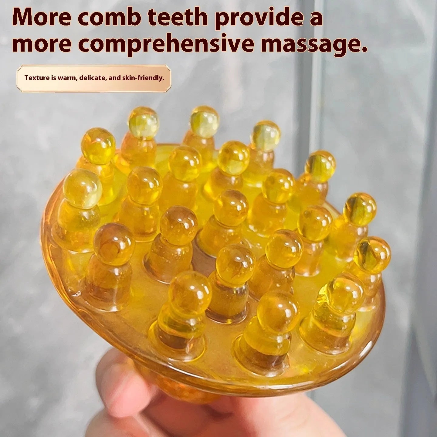Disc massage comb with 21 teeth for head meridian stimulation in coffee brown or yellow colour options