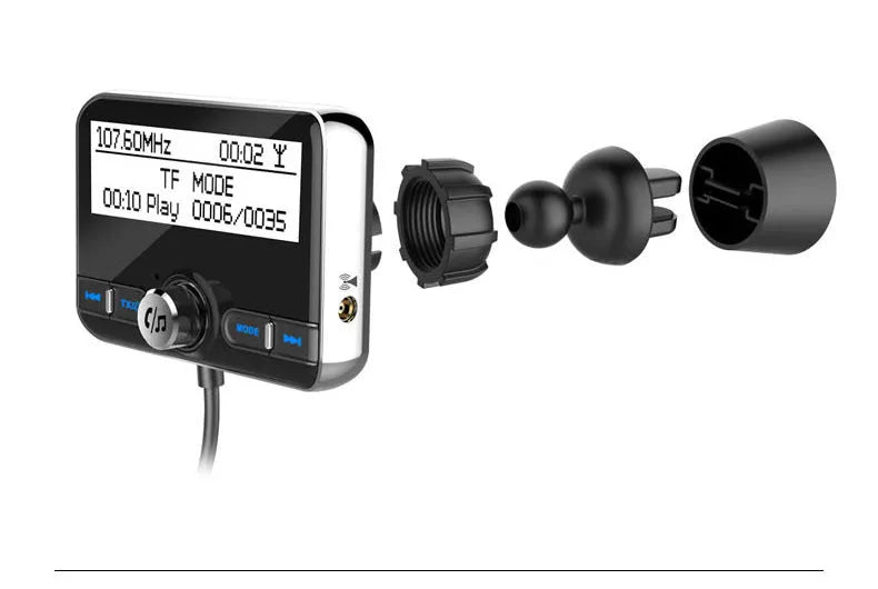2.4 inch car DAB digital radio adapter with LCD screen and black ABS plastic casing on a car dashboard