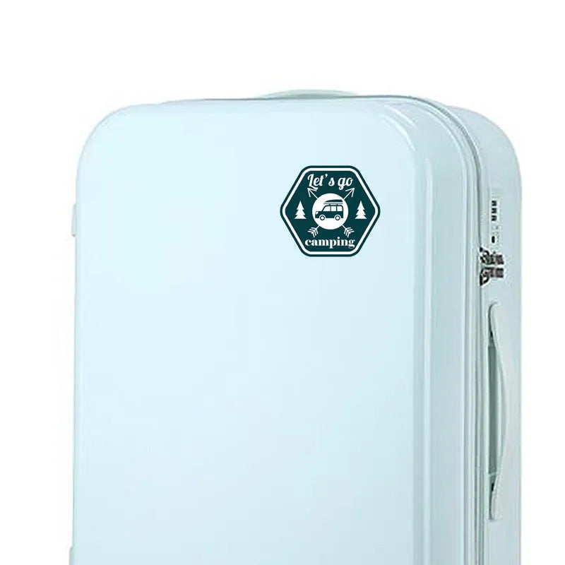 Camping funny car sticker with camping pattern, made from PVC, measuring 14x12.7cm, suitable for car, motorcycle, and refrigerator