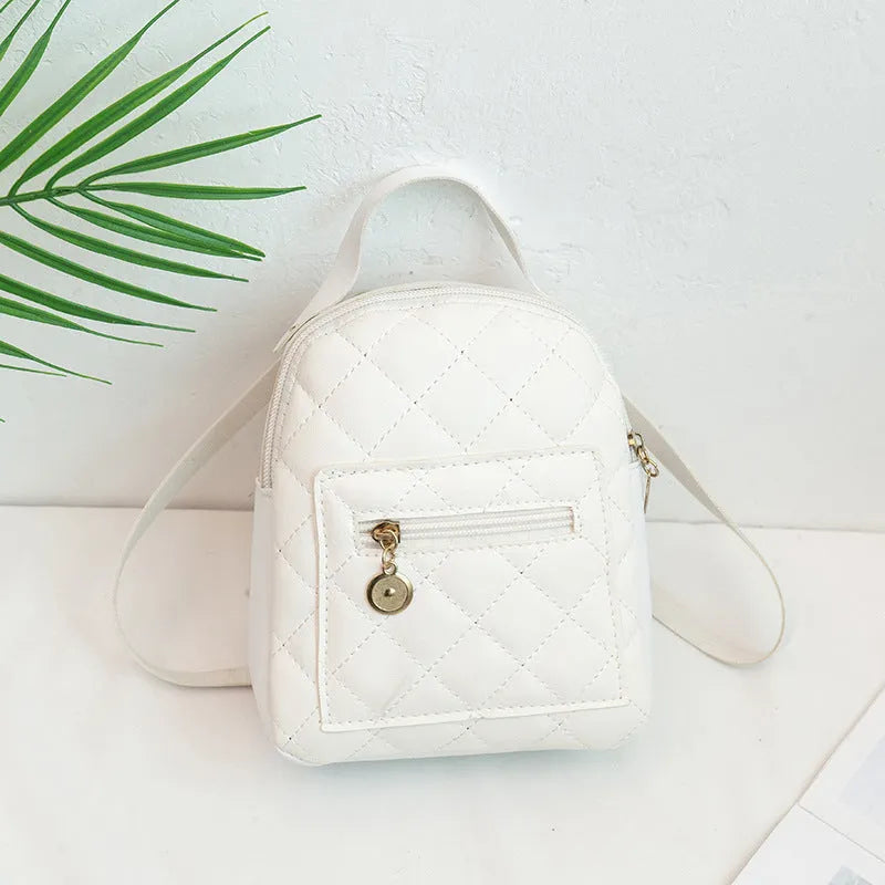 Girls' hard square embroidered backpack in white colour showing front design and soft handle.