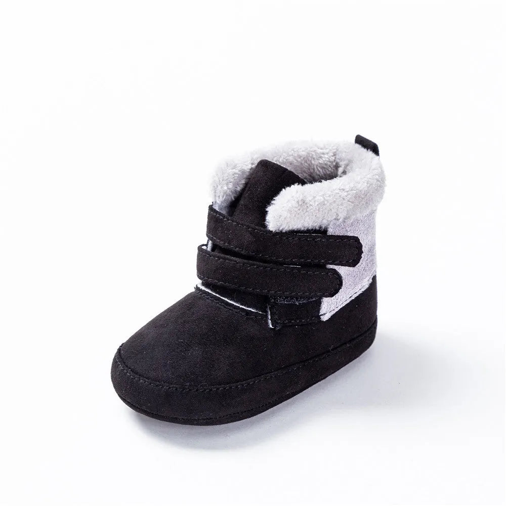 Boys' Casual Solid Colour Plush Lined Cotton Shoes from Fashion Plush with Soft Artificial PU Upper, Outer Sole Lengths 11.5cm, 12.5cm, 13.5cm for Toddlers Aged 12-36 Months and 24-48 Months in Black, Brown, Grey, Navy Blue, Rose Red
