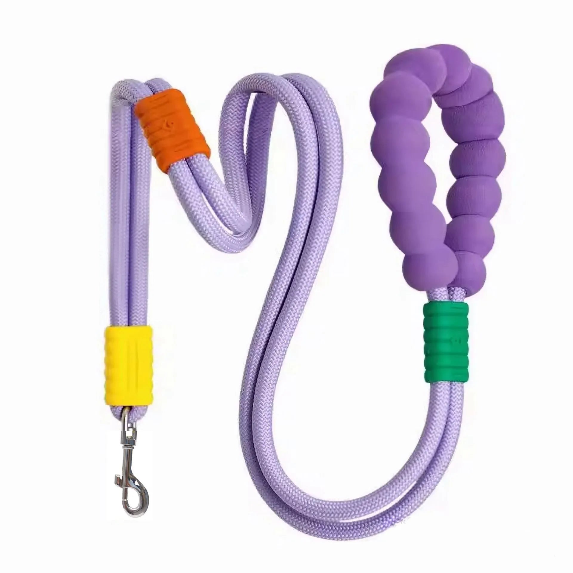 Dog traction rope leash with foam handle in four colour options: black, light purple, sky blue, yellow