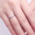 Simple sterling silver couple ring set in white gold finish with gem inlay