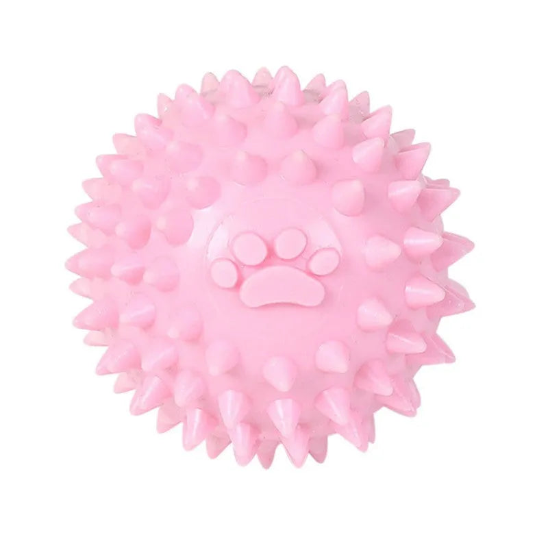 Blue TPR rubber dog chewing ball with footprint texture, 6cm diameter pet tooth cleaning toy