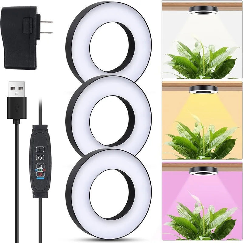 Black LED plant growth lamp with 48 full spectrum beads, aluminium alloy shell, 3.5 inch size, USB powered