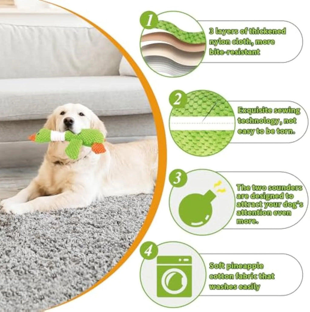 Blue duck-shaped dog plush toy with squeakers for large breed dogs