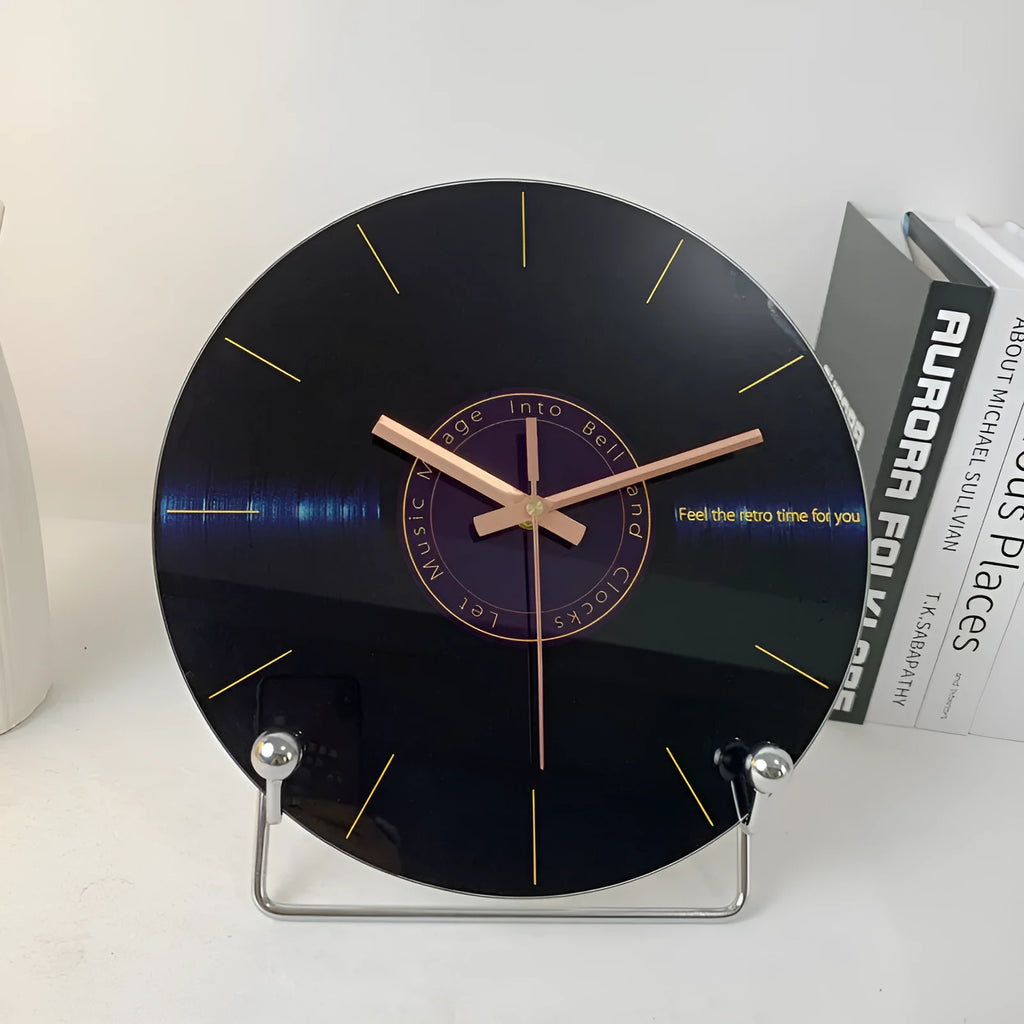 Retro 3D stereo acrylic vinyl record wall clock 12 inch 30cm with gold pointer