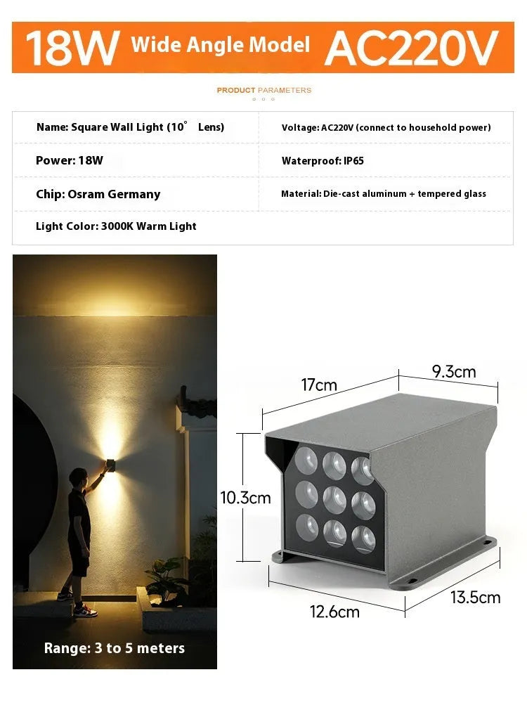 Double head outdoor wall lamp IP65 aluminium alloy 192x96x122mm 3000K exterior facade lighting