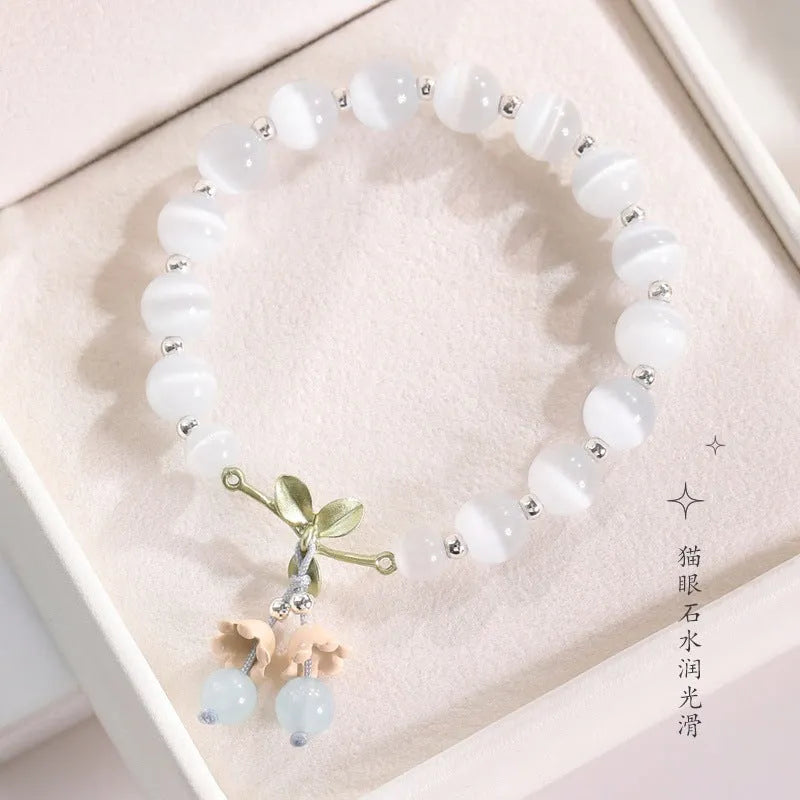 Electroplated cat's eye bracelet with diamond-shaped opal stones in multiple colour options
