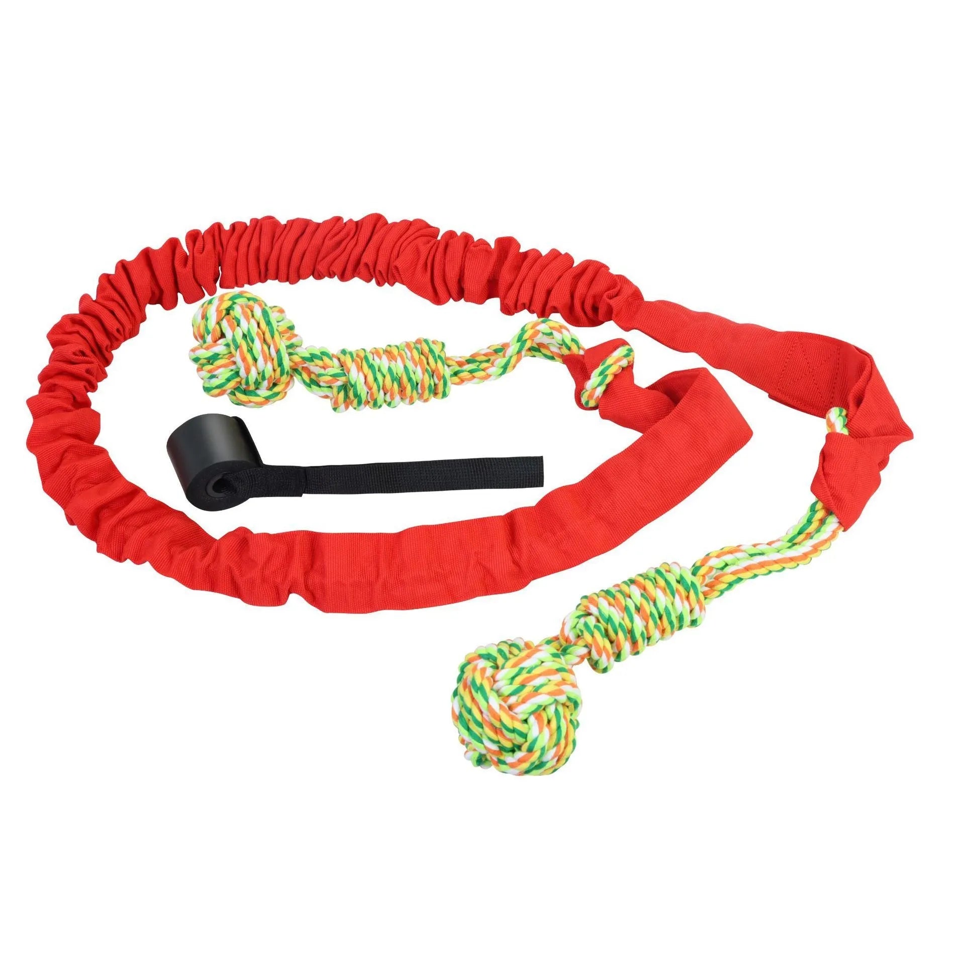 Cotton thread dog tug of war rope toy in red, grey, or black.