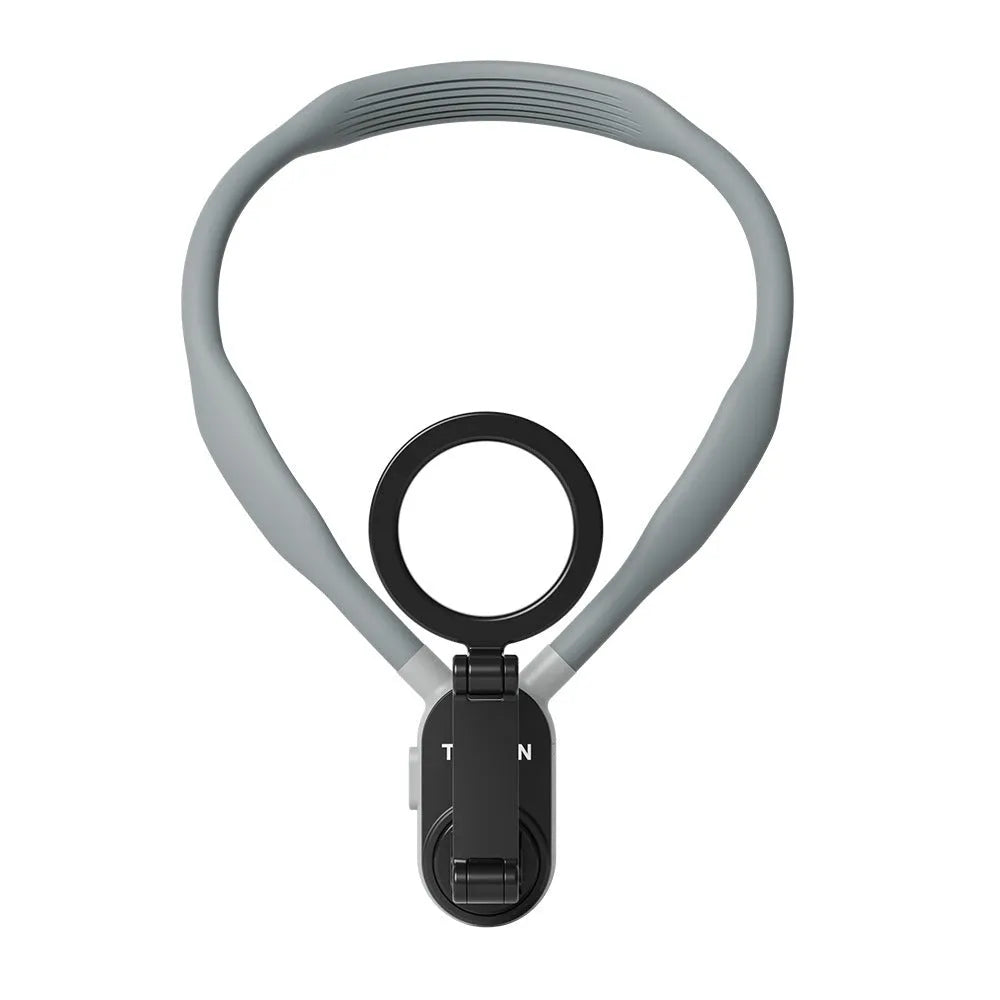 Silicone magnetic phone neck mount with aluminium strip and safety rope in grey or blue