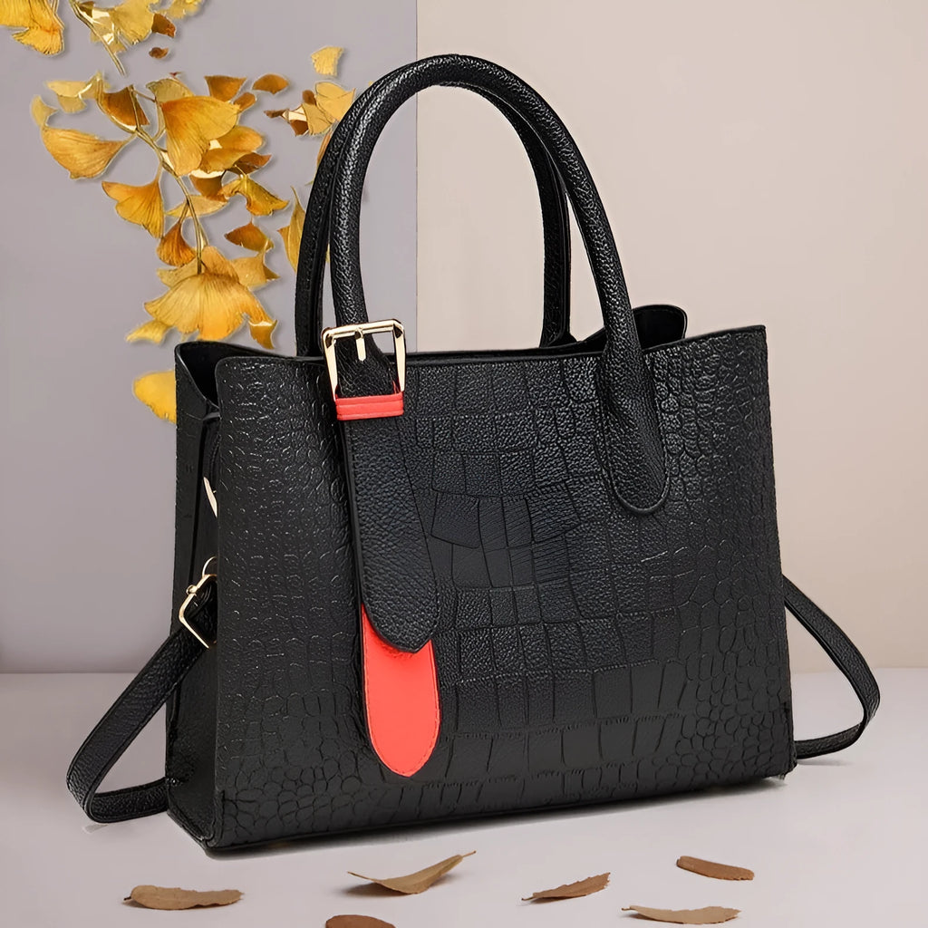 Women's PU crocodile pattern messenger shoulder bag in gray with crossbody strap