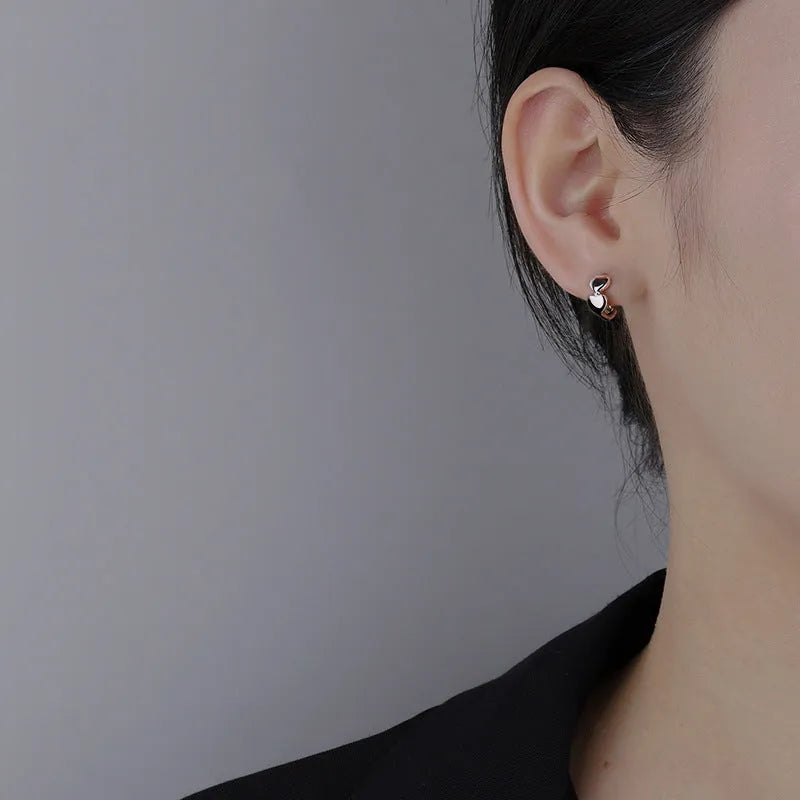 Love heart stud earrings in pure silver, Korean style, available in rose, white, and yellow colours