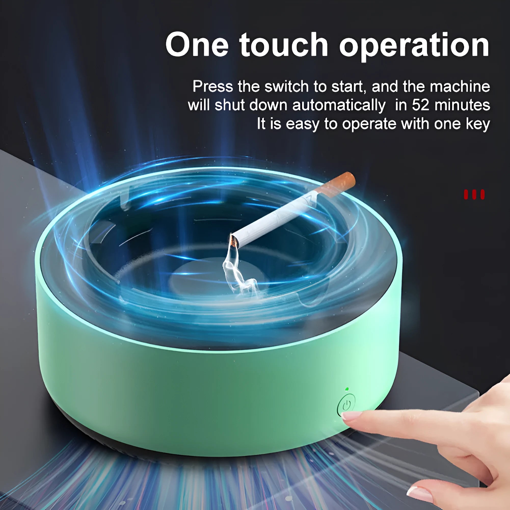 Grey electronic air purifier ashtray with cigarette butt grooves and air filtration system