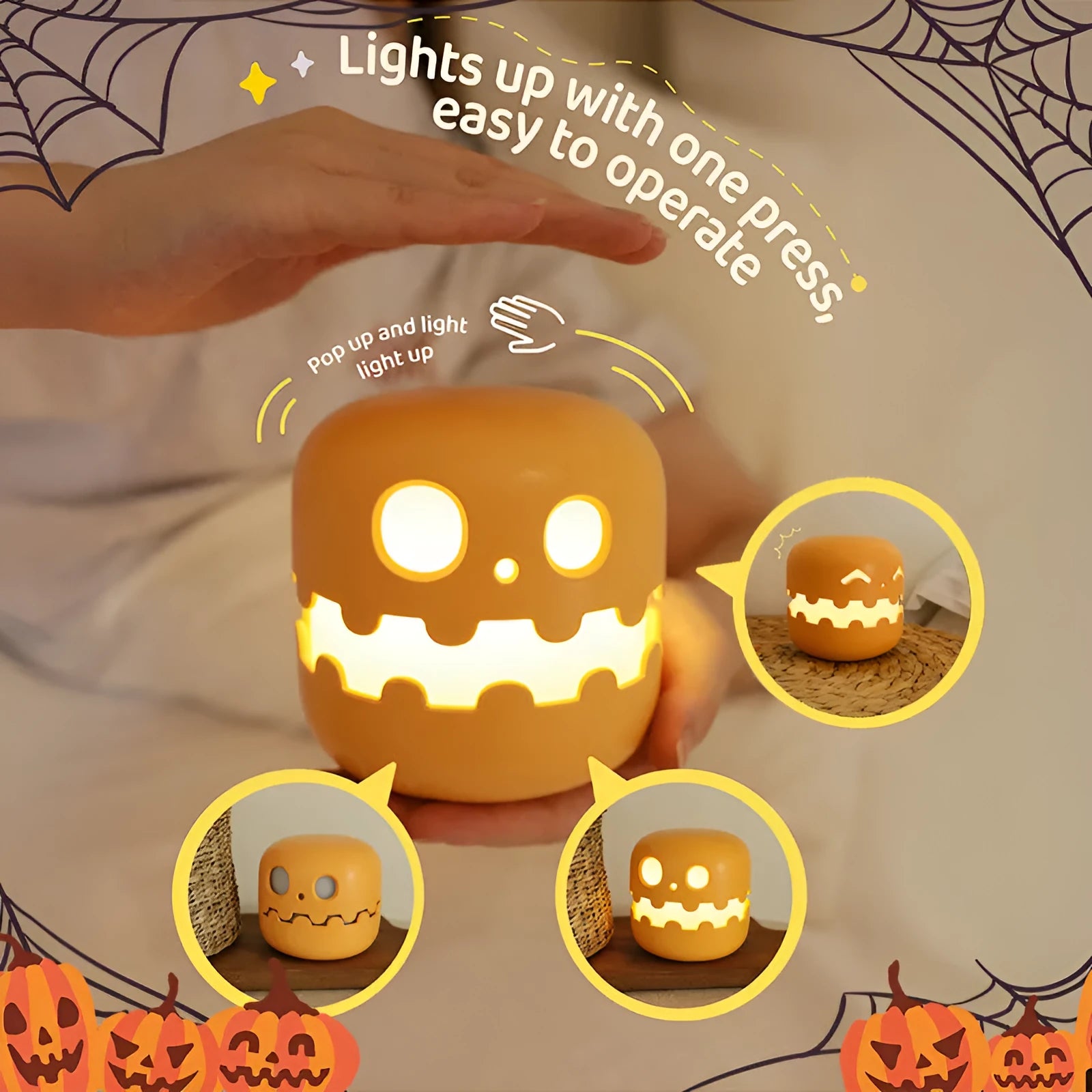 Silicone Halloween pumpkin lamp with soft LED glow