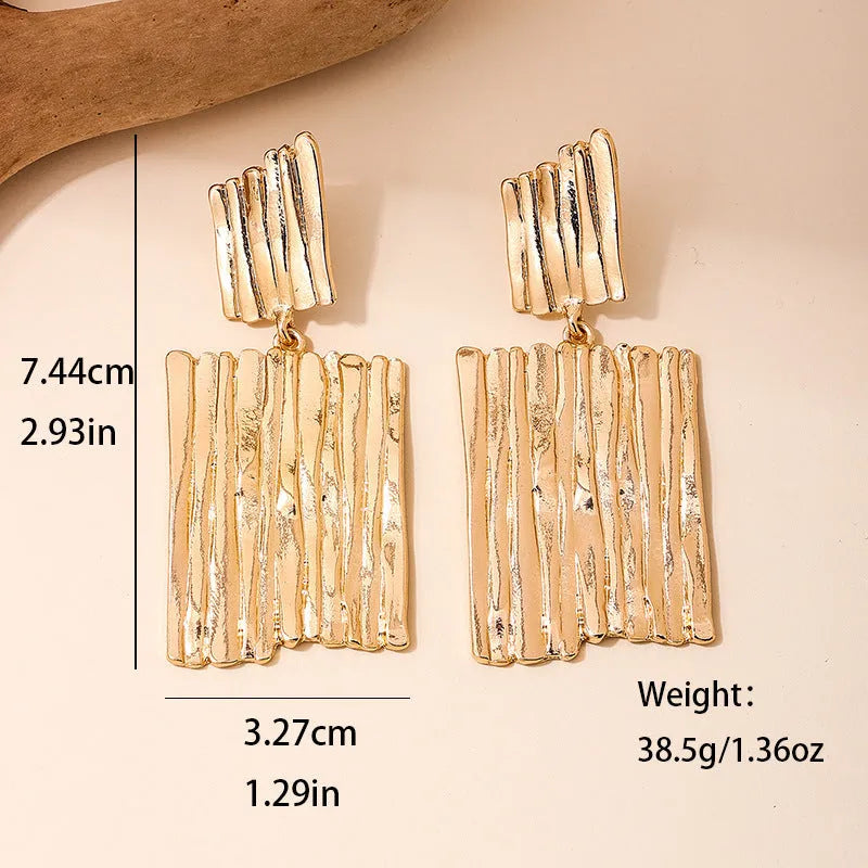 Gold geometric vertical stripe drop earrings for women made from zinc alloy